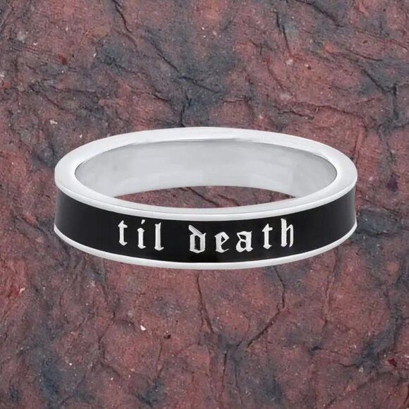 Til Death" Black Enamel Band • Sterling Silver • Size 7 - Picture 4 of 4